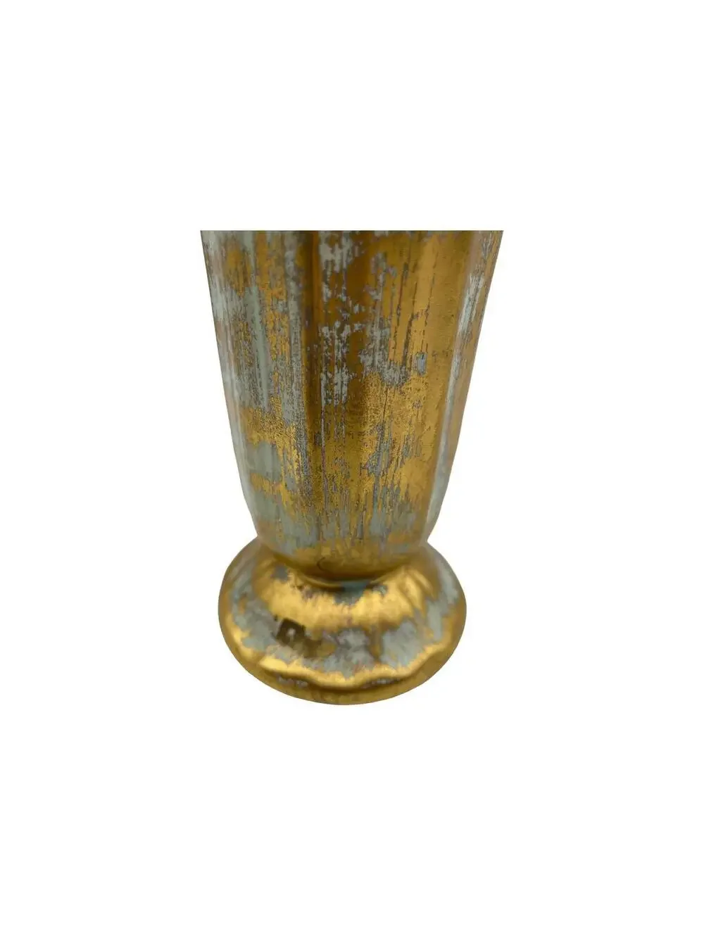 Mid Century Stangl Pottery Vase: 22K Grenada Gold, Aqua Accent